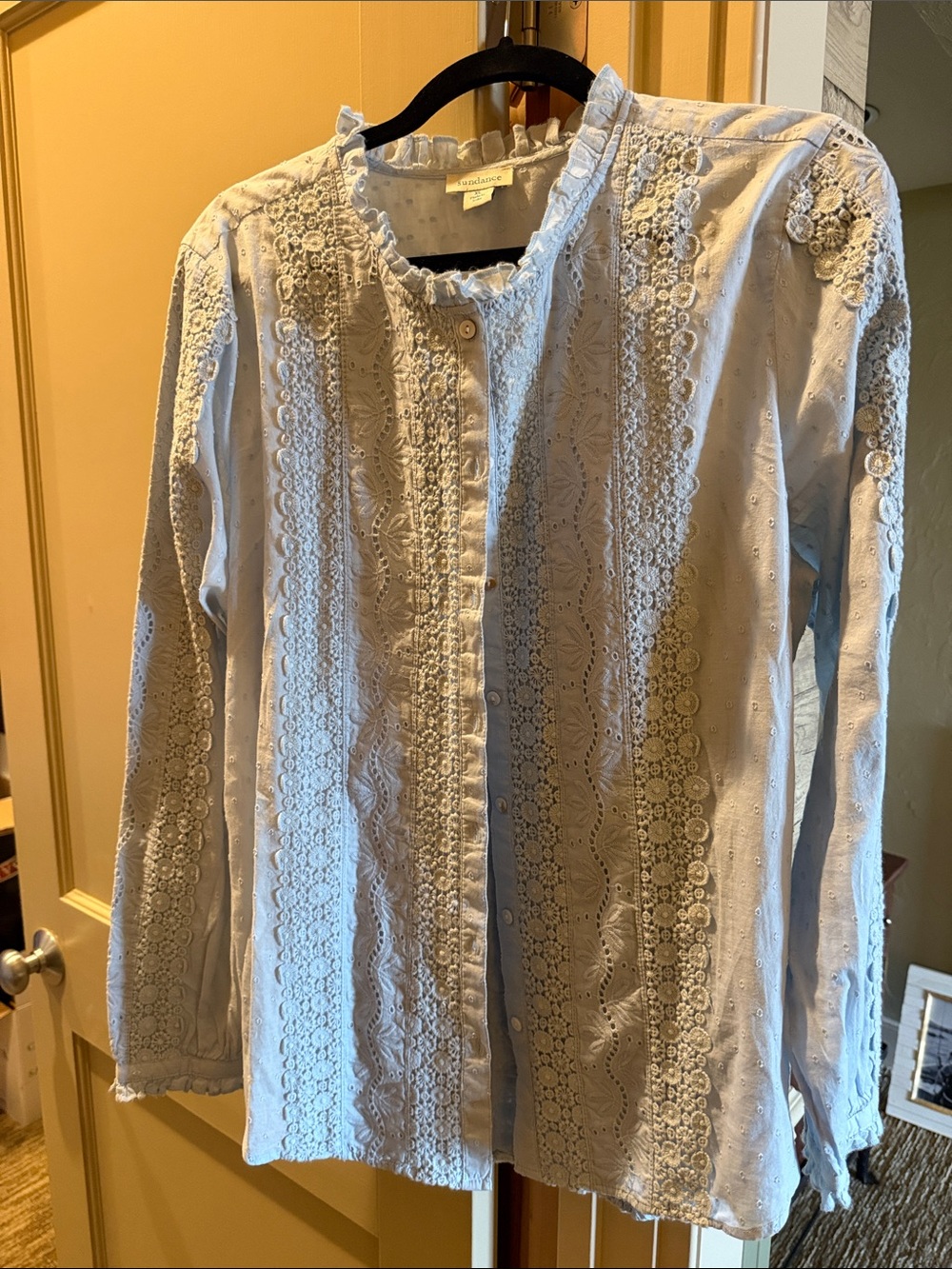 Sundance Pale Blue Lace-Panel Button-Down Shirt